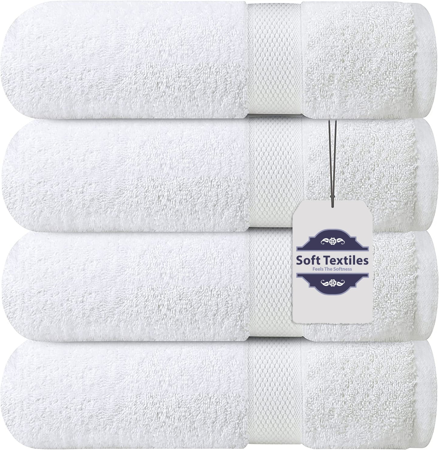 Soft Textiles Bath Towel 4 Pack 100% Cotton Ring Spun Bath Towels Set 27x54 Inches